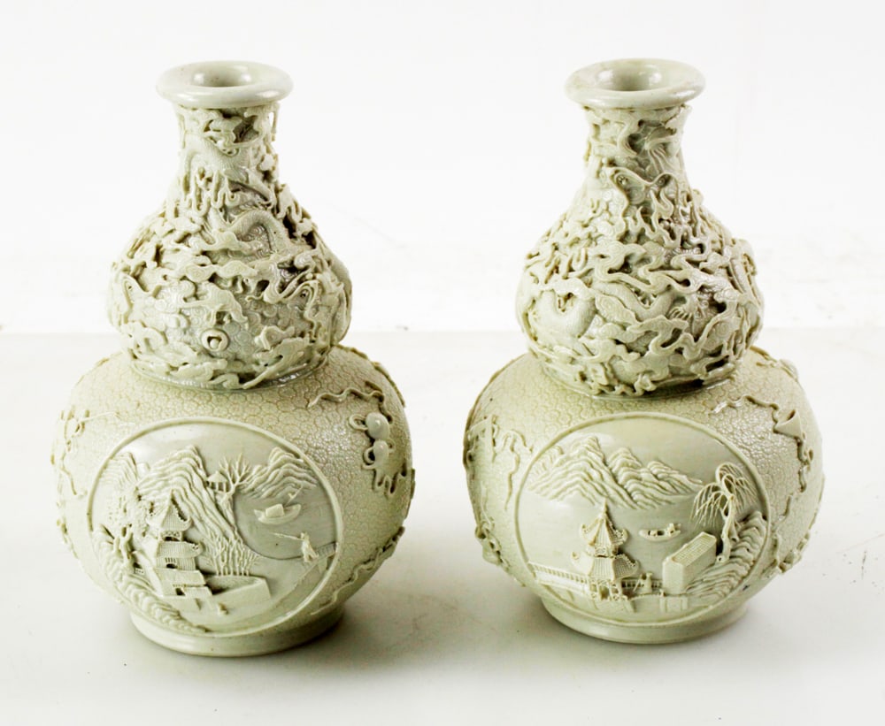 Pair of Chinese Carved White Porcelain Vases (1 of 9)