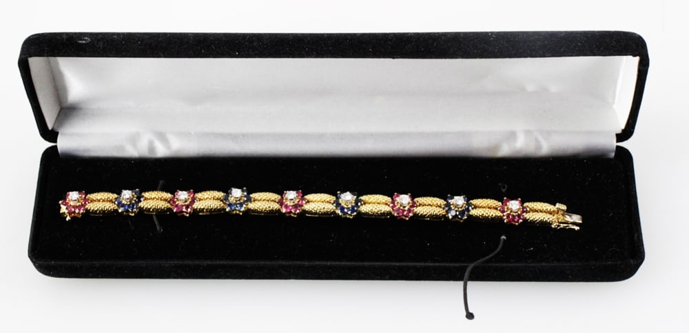 Ruby, Sapphire and Diamond Bracelet, 18k Gold (1 of 7)