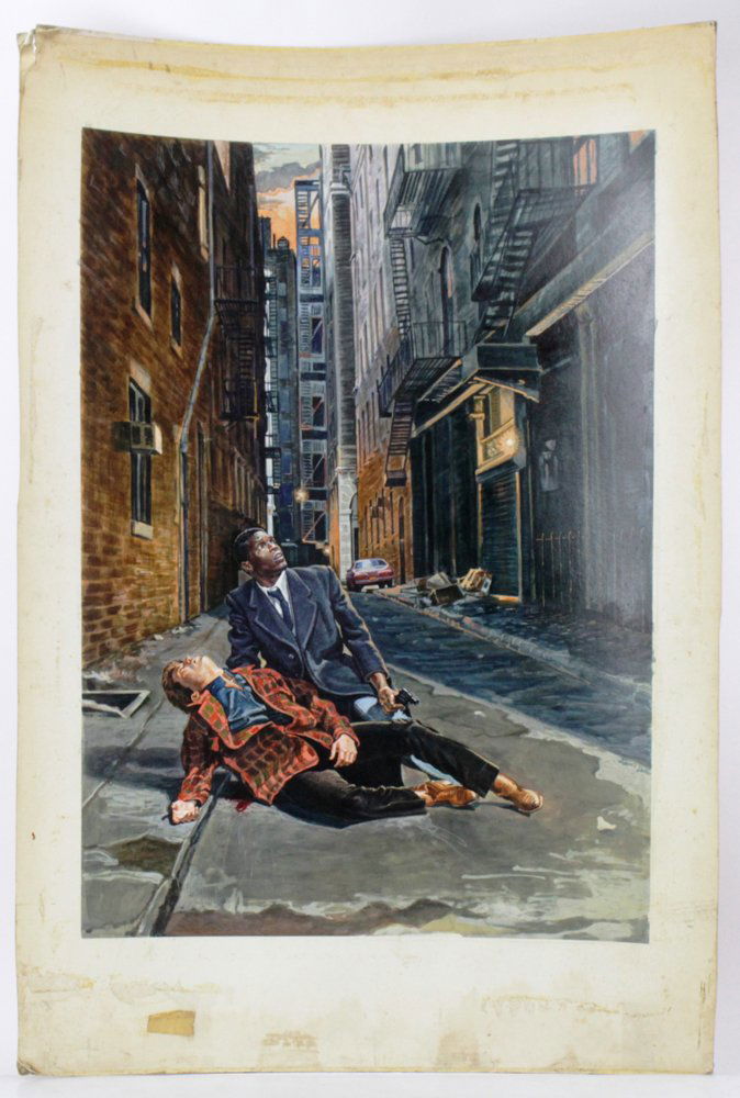 G. Baker, Illustration in New York City: G. Baker, illustration in New York City, watercolor/oil, signed "Garin Baker" L/R, 31" x 22" (image), overall 40" x 28". Provenance: Southern Connecticut collection.