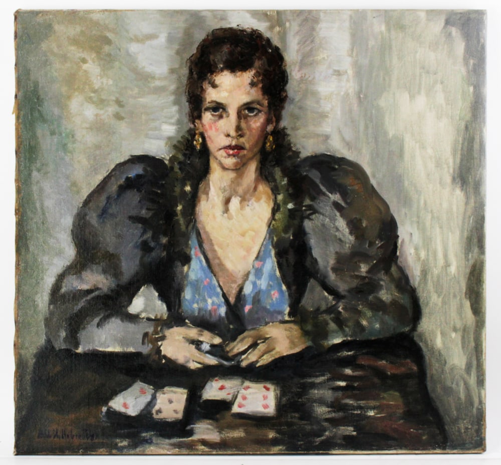 B. De Hellebranth, Card Player, Oil on Canvas (1 of 9)