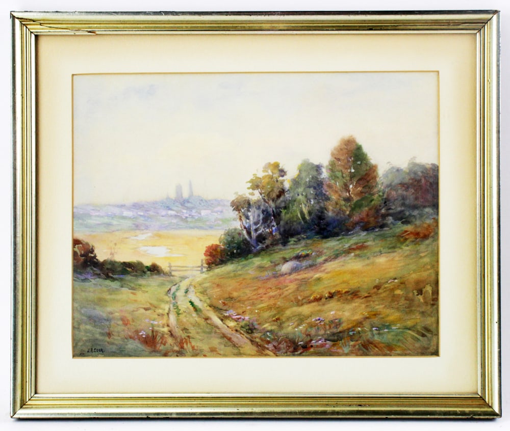 J.A. Cook, Road to Town, Watercolor, C1900 (1 of 8)