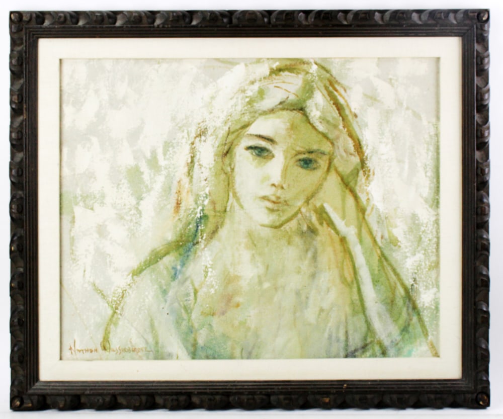 Nathan Wasserberger, Portrait of Woman: Nathan Wasserberger (Polish, 1928-2012), portrait of woman, oil on canvas, 20" x 26", framed 27" x 33". Provenance: Gloucester, Massachusetts collection.