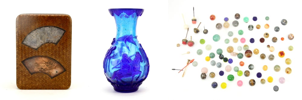 Chinese Snuff Bottle Components, Peking Glass Vase, Japenese Rattan Box (1 of 13)