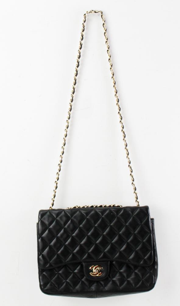 Chanel-style France Black Purse with Gold Chain