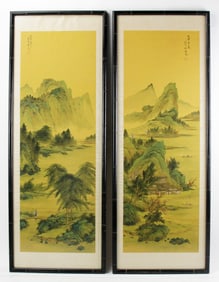 Pair of Chinese Painted Scrolls on Silk