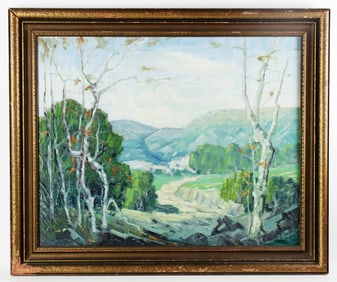 California School, Valley with Trees, Oil on Canvas