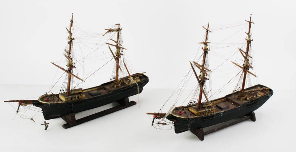 Pair of Antique Ship Models: Pair of antique ship models, 12" x 16". Provenance: Palm Beach, Florida estate.
