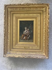 Marie de Garey, Couple in Garden, Oil on Panel