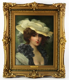 T. Mounier, Portrait of Woman With White Hat
