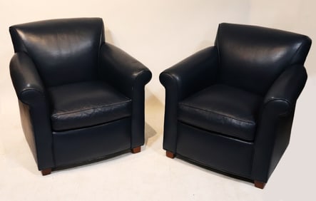Two Hancock & Moore Blue Leather Chairs