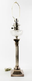 Silverplate and Crystal Oil Lamp, Wired