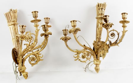 Pair of French Bronze Wall Sconces, Electrified