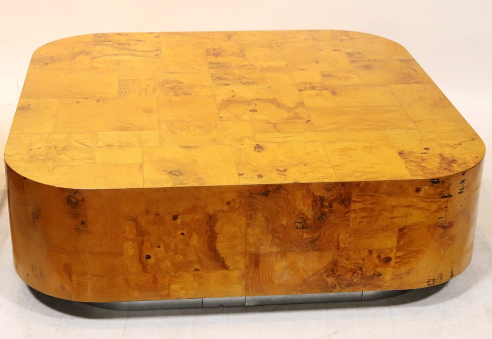 Burled Walnut Cocktail Table on Chrome Base (1 of 7)