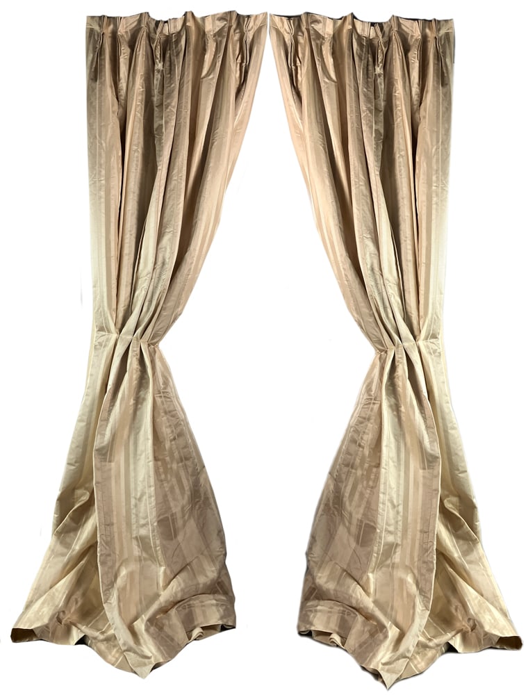 Pair of Striped Drapes: Pair of striped drapes. Good condition. Provenance: Palm Beach, Florida estate.
