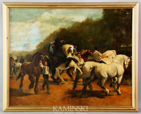 Skilling, Before the Ride, O/C: Attributed to William Skilling (b. 1940), before the ride, oil on canvas, 48" x 60" (image), 53"x 65" (frame).