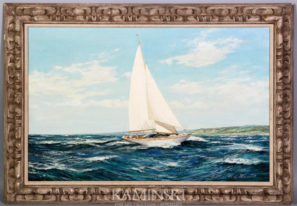 Sailboat, O/C: Sailboat, oil on canvas, signed lower right M. Friedrich, 24"h x 36"w (canvas), 30 1/2"h x 42 3/4"w (frame). Good condition.