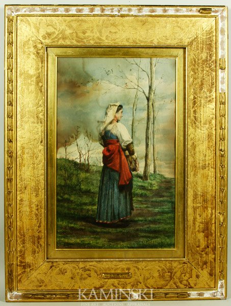 Peasant Woman, W/C: Peasant woman, watercolor, signed "Bartolini" lower right, 15 1/2" x 10" (image), 25 1/2" x 19 1/4" (frame). Some stains upper left.