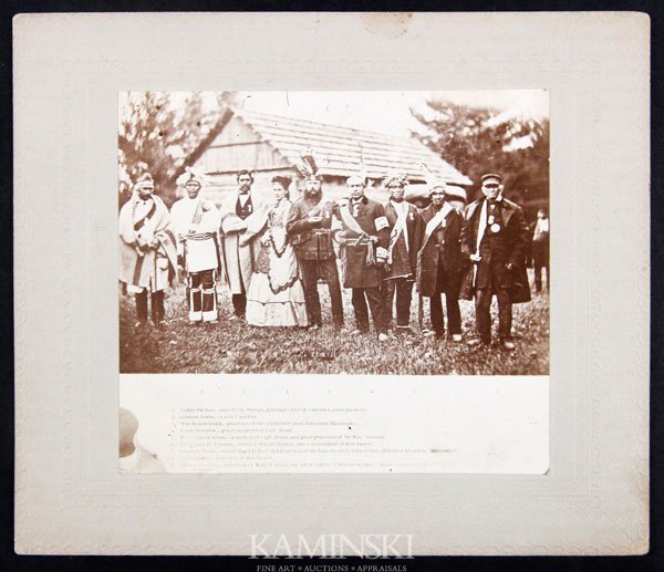 Late 19th C. Tallman Photograph: C.W. Tallman, Native American group photograph, New York, identified as James Shongo, chief, and George Jones, noted warrior, circa 1880's - 1890's, 6 1/2"h x 6"w.
