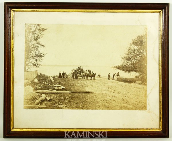 Black, NH Stage Coach, Albumen: John Whipple Black, Concord, New Hampshire stage coach, albumen, Boston photographer, took the first aerial photograph of the United States, 11 1/2"h x 16 1/2"w (image), 17"h x 20"w (frame). Foxing on