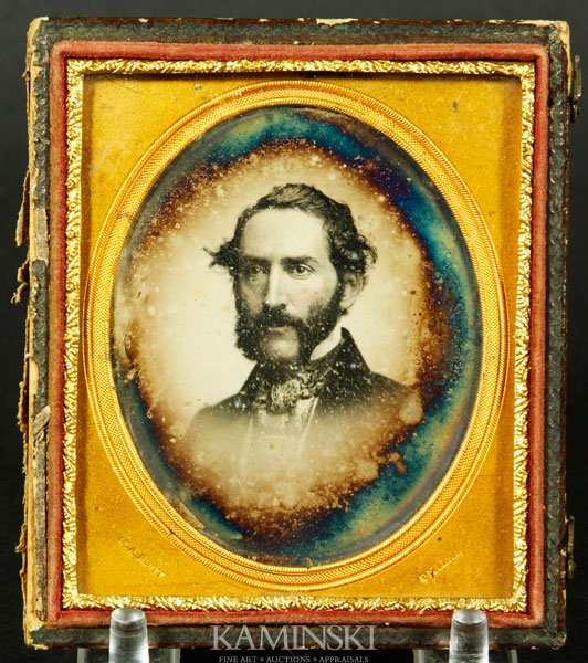 Root, Portrait of Foster, Daguerreotype: Marcus Aurelius Root (American 1808-1888), Portrait of Morrison Foster (1823 - 1904), brother and biographer of composer Stephen Foster, daguerreotype, 1/6 plate, circa 1850 - 1855, in period brown le