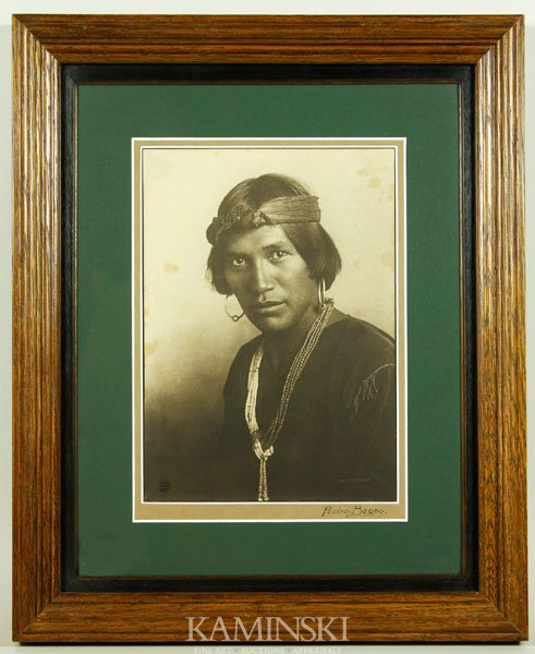 Moon, Pedro Begay, Platinum Photograph: Carl (Karl) Everton Moon (American b.1879), Pedro Begay, Navajo Native American, vintage platinum photograph, Fren Harvey blind stamp 1907 and signed in ink by Moon, 10"h x 8"w (image), 14"h x 17 1/2"