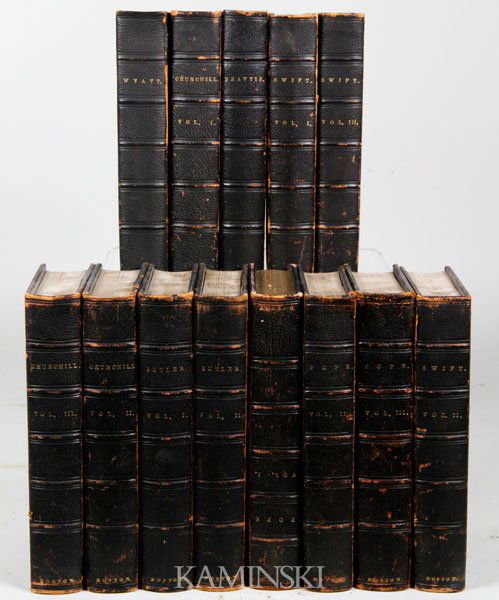 Set of 13 Poetical Works: Set of Poetical Works, to include: Samuel Butler, Vol, I-II; Charles Churchill, Vol. I-III; Alexander Pope, Vol. I-III; Jonathan Swift, Vol. I-III; James Beattle; Sit Thomas Wyatt; 1859, Little, Brown