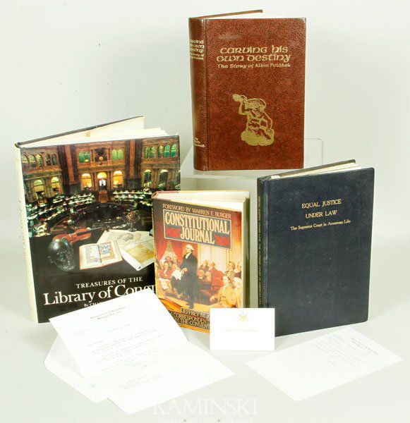 Warren Burger Items: Lot consisting of books and correspondence between Warren Bruger and Walker Hancock, to include: Constitutional Journal, by Jefferey St. John with forward by Warren E. Burger, a correspondent's report