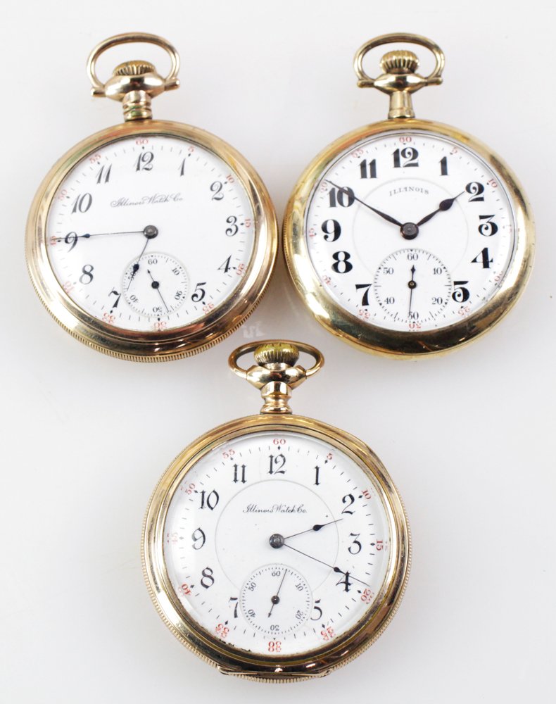 Three Illinois Watch Co. Goldfill Pocket Watches (1 of 7)