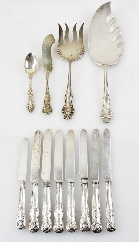 Sterling Butter Knives, Master Butter Knife: Group of (8) sterling butter knives, master butter knife, approximately 12.5 troy oz TW. Provenance: Burlington, Vermont estate. PLEASE NOTE: payment for silver, gold, jewelry, and coins must be made 