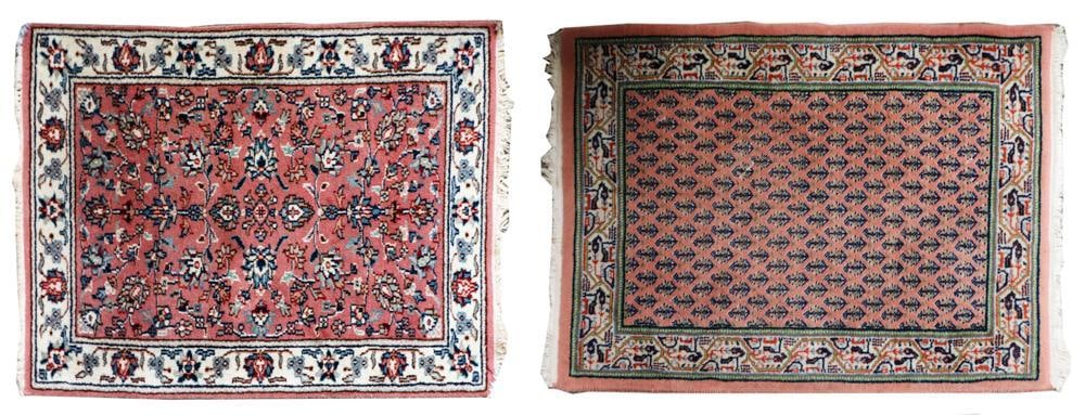 Indo-Serraband and Indo-Tabriz Rugs: Indo-Serraband rug, 2' x 3' 2", and Indo-Tabriz rug, 1' 11" x 3'. Purchased from Gregorian Rugs, Newton Lower Falls, MA. Provenance: Wakefield, Massachusetts collection.