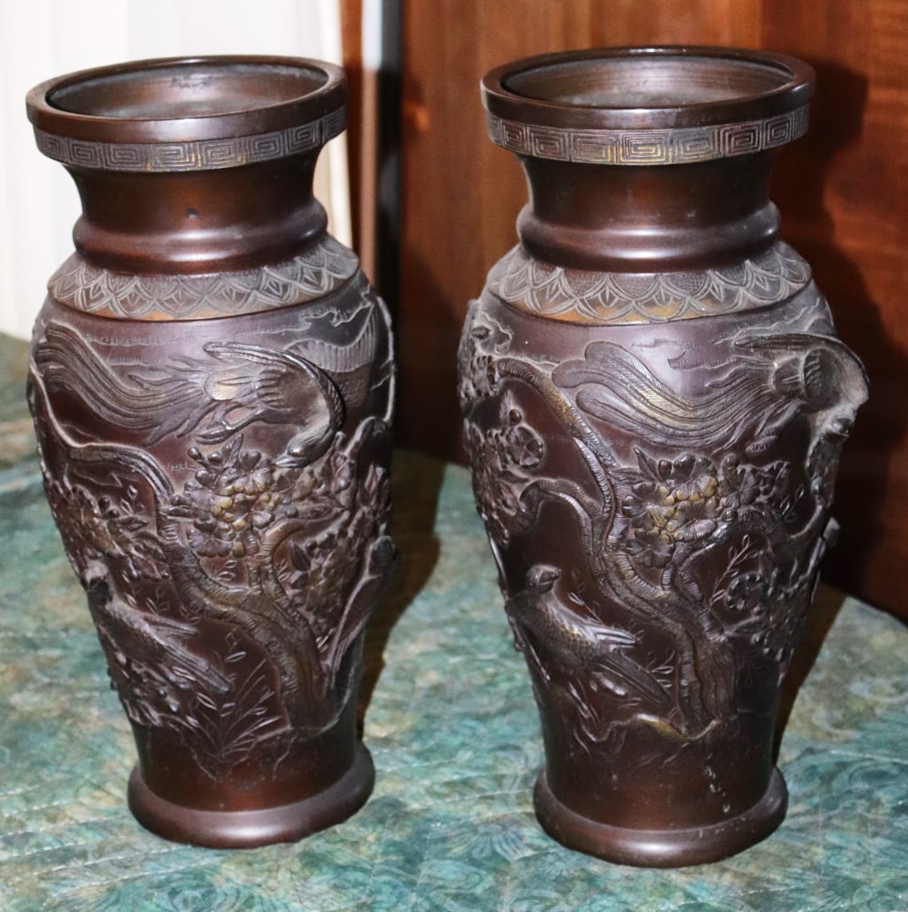 Pair of Antique Japanese Bronze Urns (1 of 6)