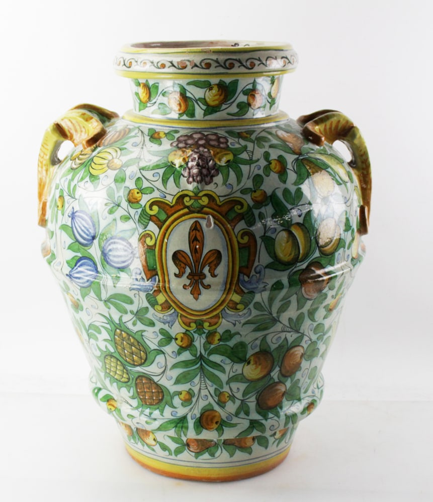 20thC Italian Majolica Hand-painted Urn or Jar (1 of 15)