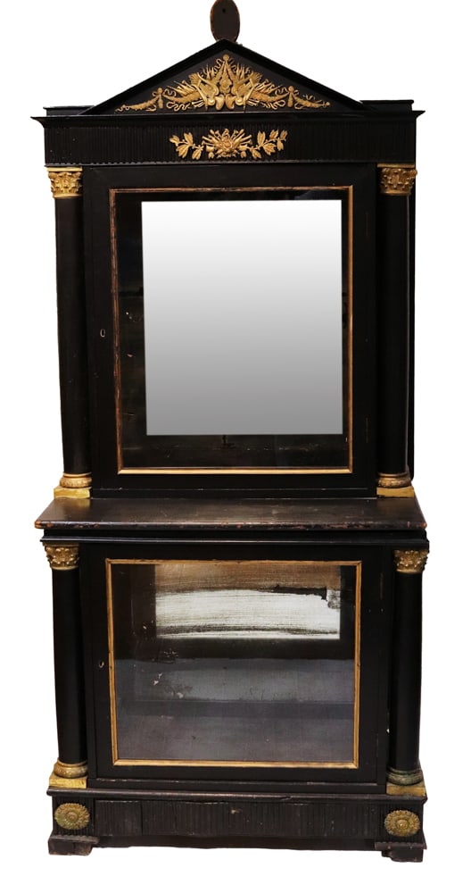 19thC Scandinavian Ebonized 2-Part Display Cabinet (1 of 10)