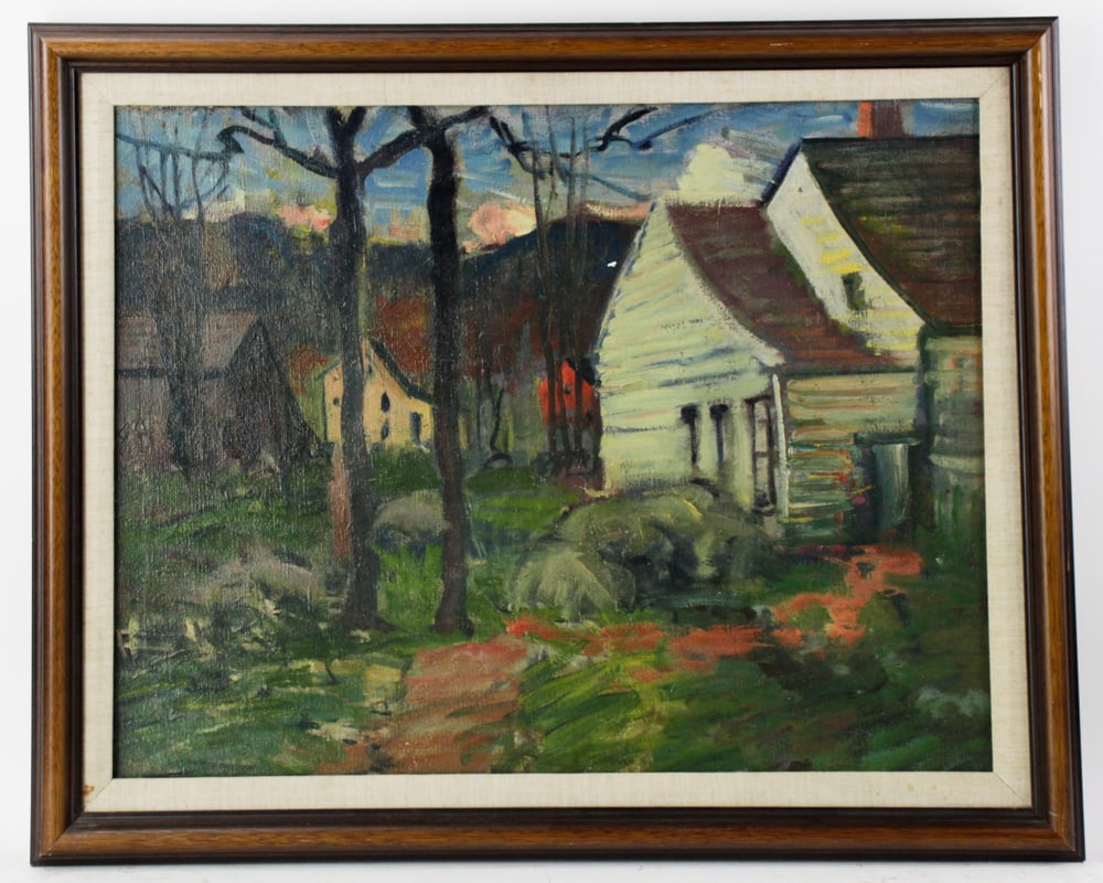 American School, Trees with Houses, Oil on Canvas (1 of 8)