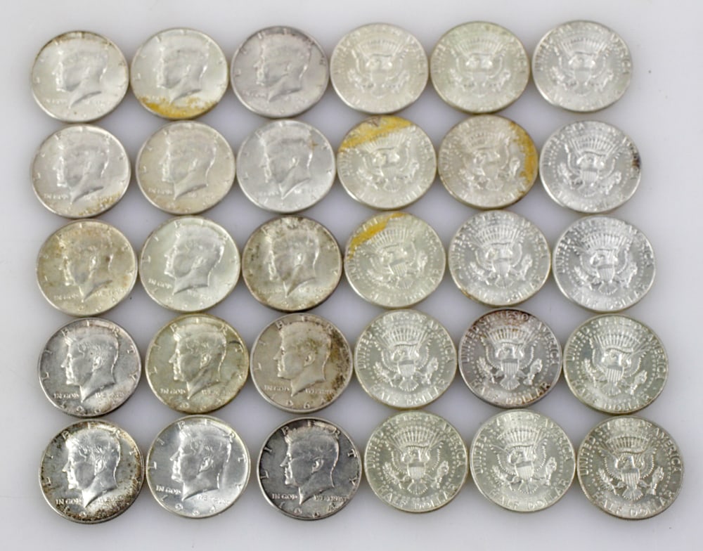 1964 Kennedy Half Dollars: 1964 Kennedy half dollars. Provenance: Ashland, Massachusetts collection. PLEASE NOTE: payment for silver, gold, jewelry, and coins must be made via wire transfer, cash, or certified bank check ONLY. 