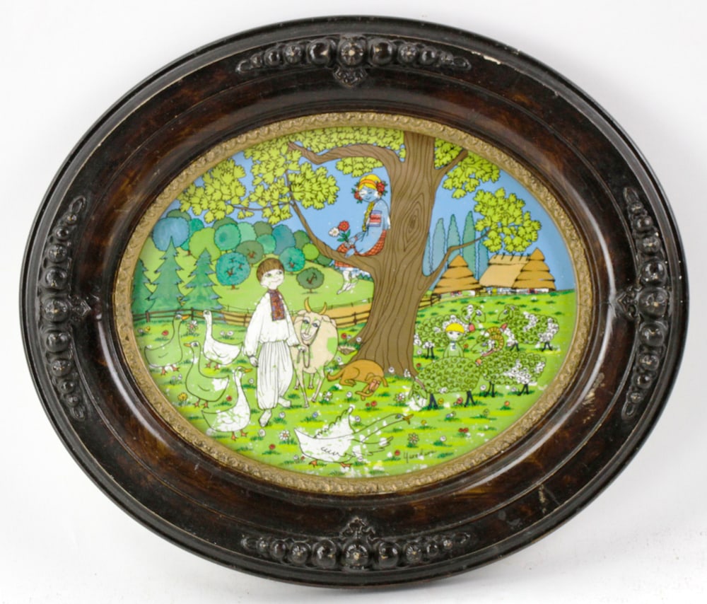 Yaroslava Mills, Farm Scene, Framed Glass Painting (1 of 8)