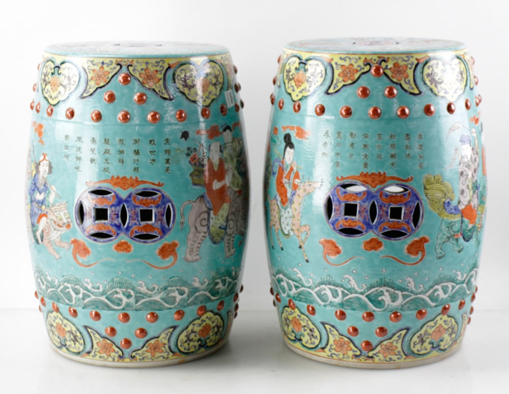 Pair of Chinese Famille Rose Porcelain Stools (1 of 15)