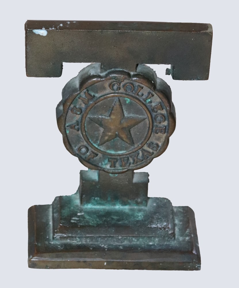Texas A&M Metal Doorstop: Texas A&M metal doorstop. Provenance: Beverly Farms, Massachusetts estate.