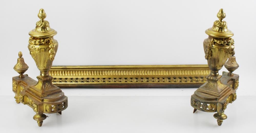 19thC French Brass Chenets, Fire Fender (1 of 13)