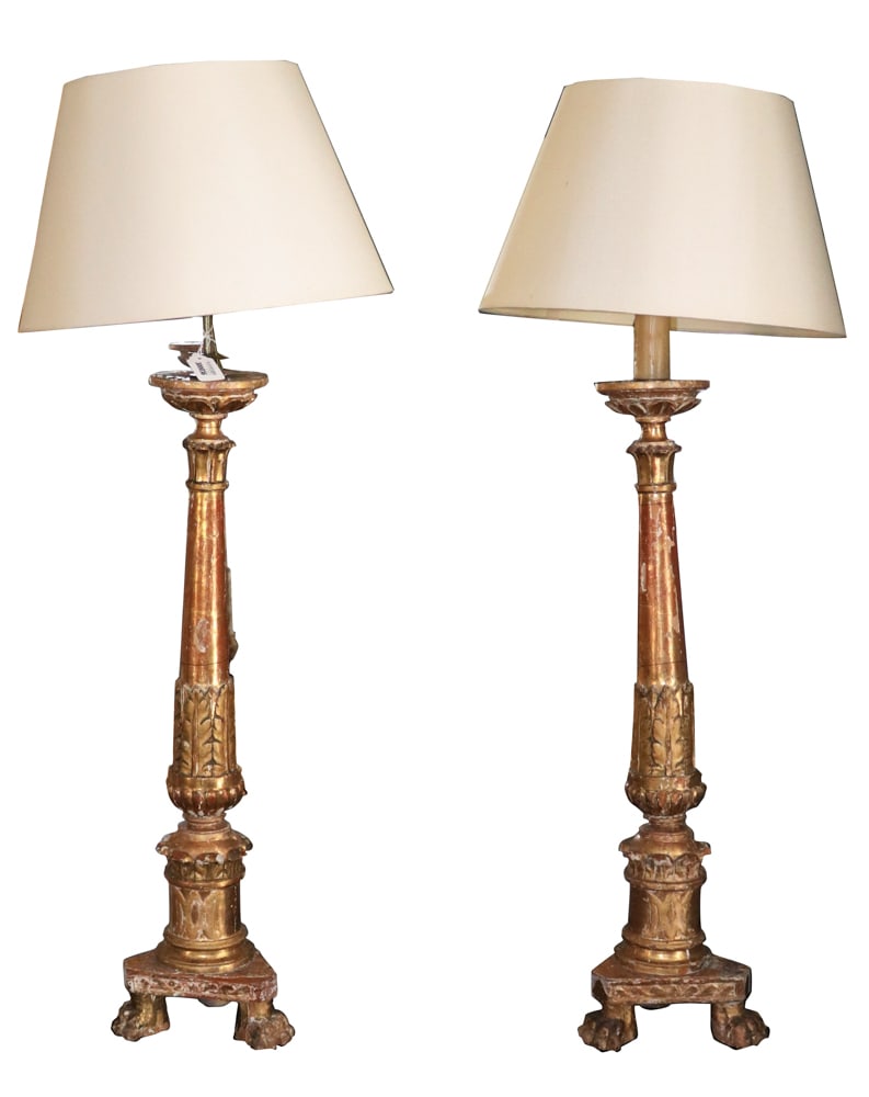 Pair of 18thC Italian Giltwood Lamps (1 of 9)