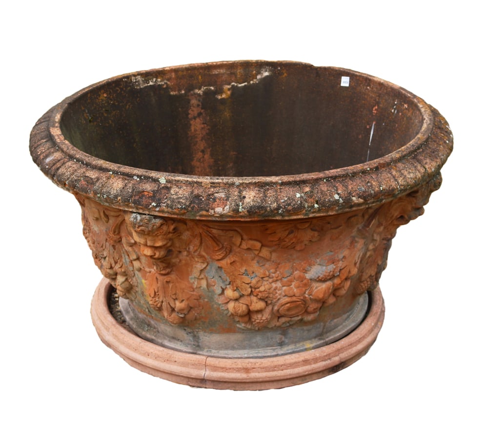 Pair of 19thC Terra Cotta Planters in Basins (1 of 7)