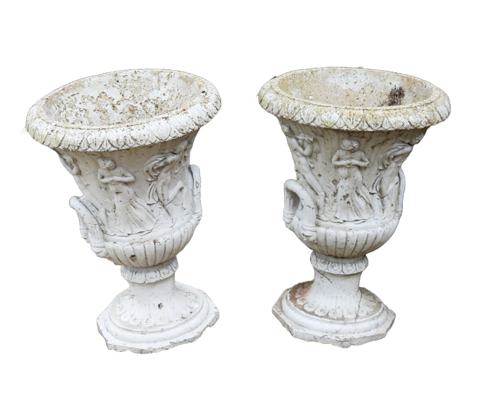 Pair of Classical White-Painted Cement Urns (1 of 5)