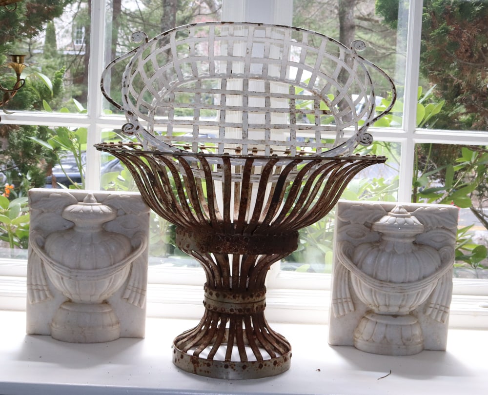 19thC Marble Urn Plaques, Wire Baskets (1 of 6)