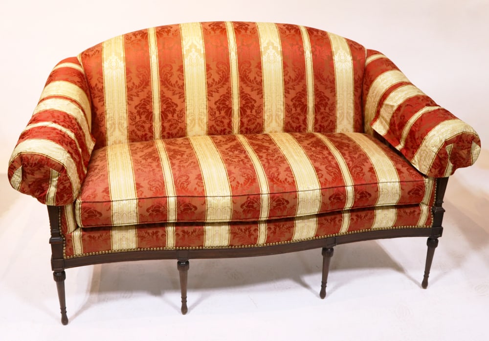 Crimson and Gold Upholstered Sofa (1 of 6)