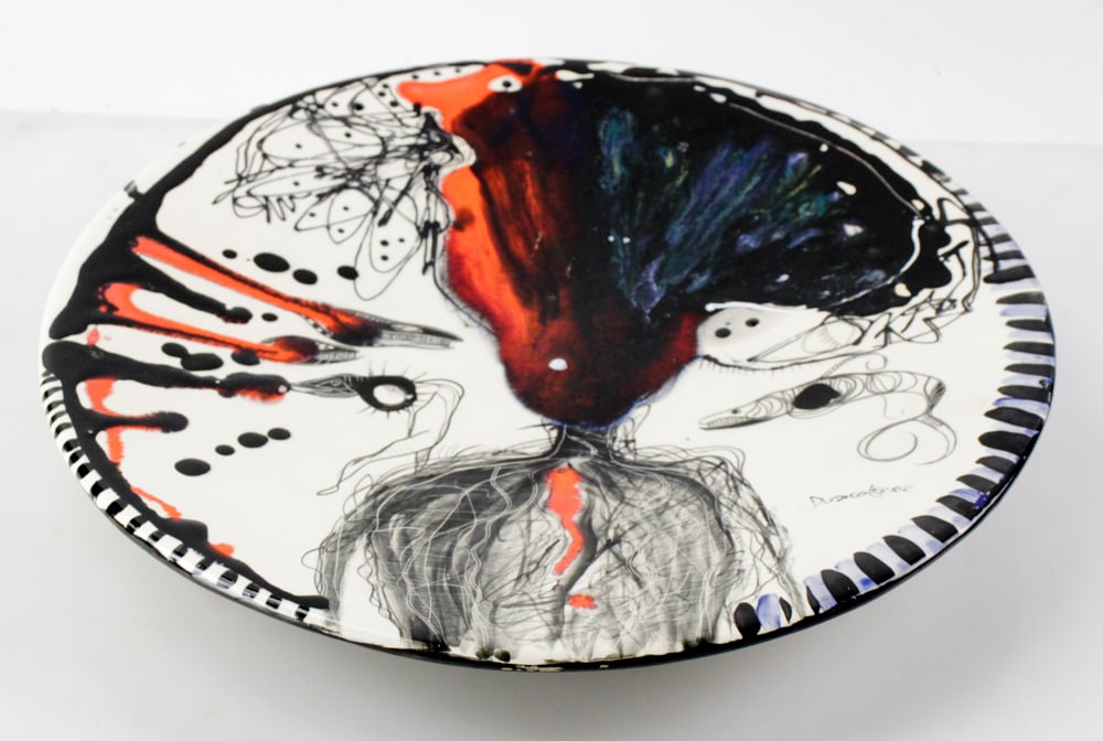 Vicente Dopico-Lerner, Abstract Design Charger: Vicente Dopico-Lerner (Cuban, 1943-2020), abstract design charger, 16 3/4" diameter. Owner paid $900. Provenance: Estate of Kenneth Moore, Pompano Beach, Florida.