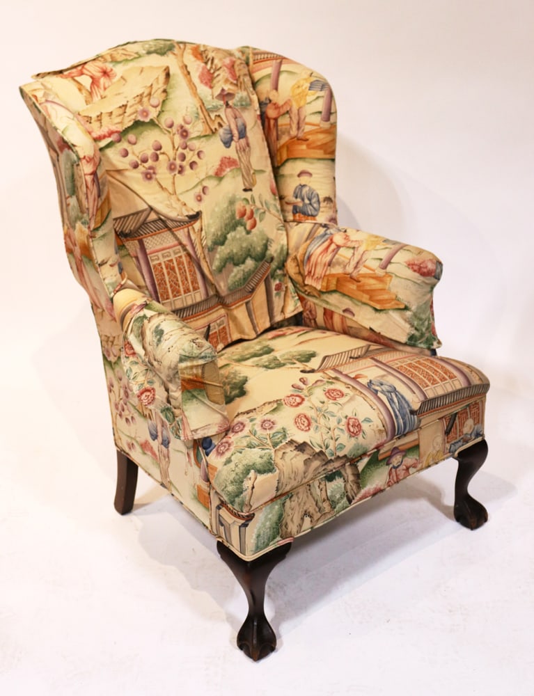 19thC English Wing Chair with Chinoiserie Upholstery (1 of 6)