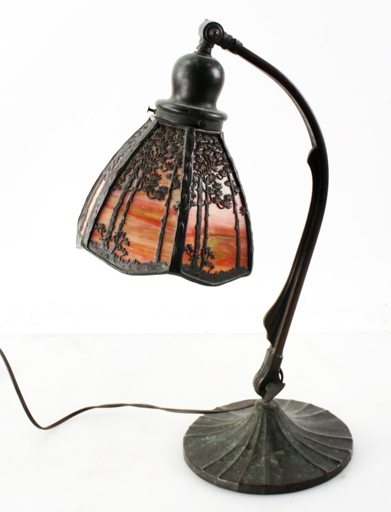 Handel Bronze Lamp with Pine Tree Overlay Shade (1 of 12)