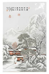 He Xuren, Winter Landscape, Chinese Enamel Decorated Plaque