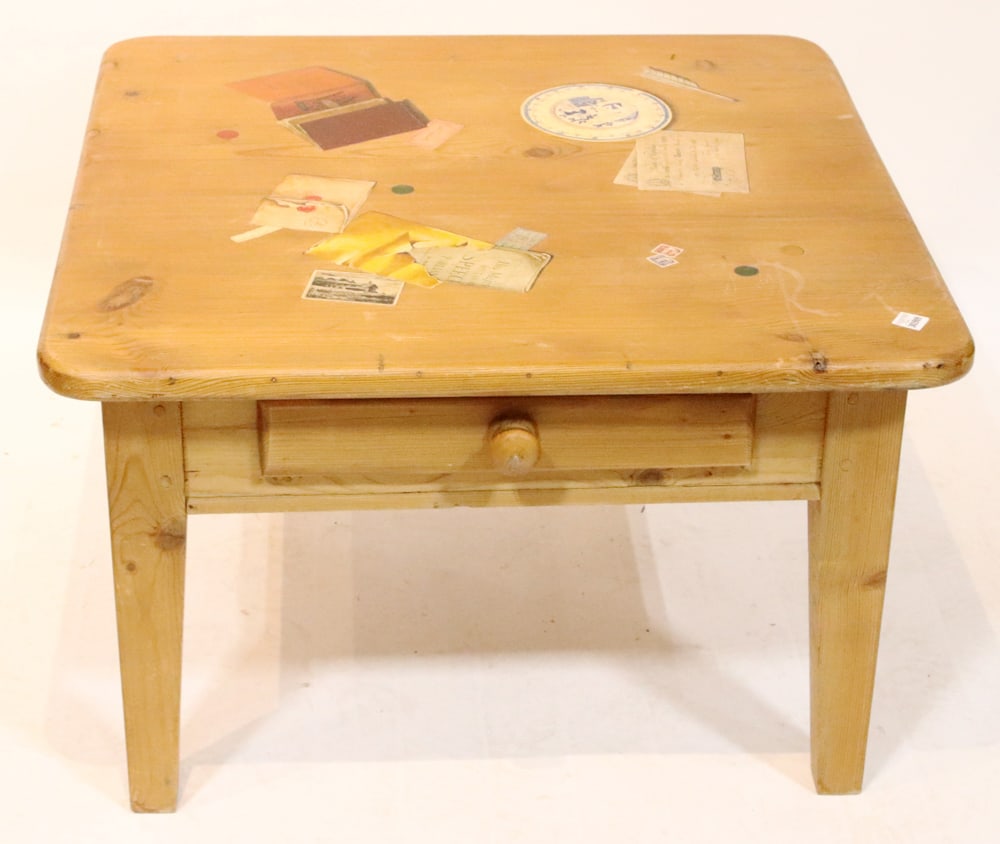 Country Pine Table with Trompe L'Oeil Painted Top (1 of 9)
