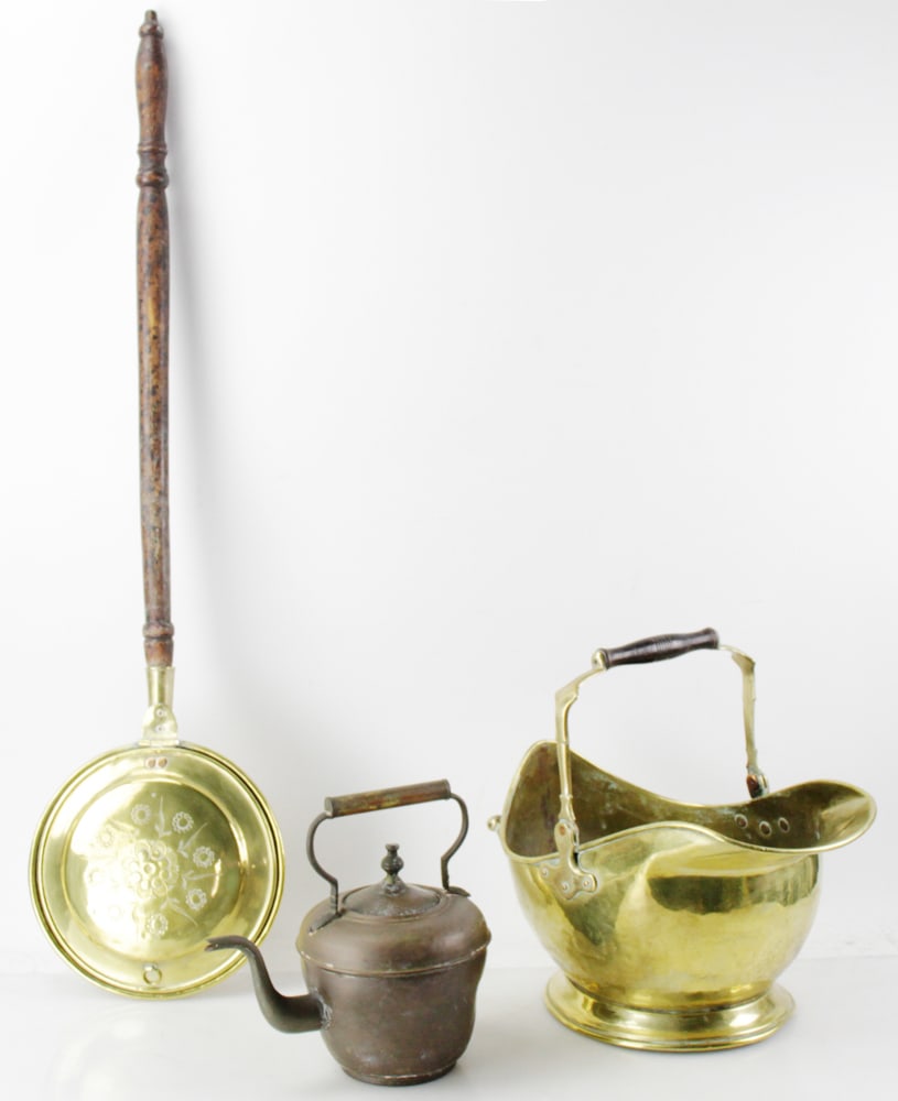 Early Brass Candlesticks, Lamps, Bed Warmer, etc. (1 of 15)